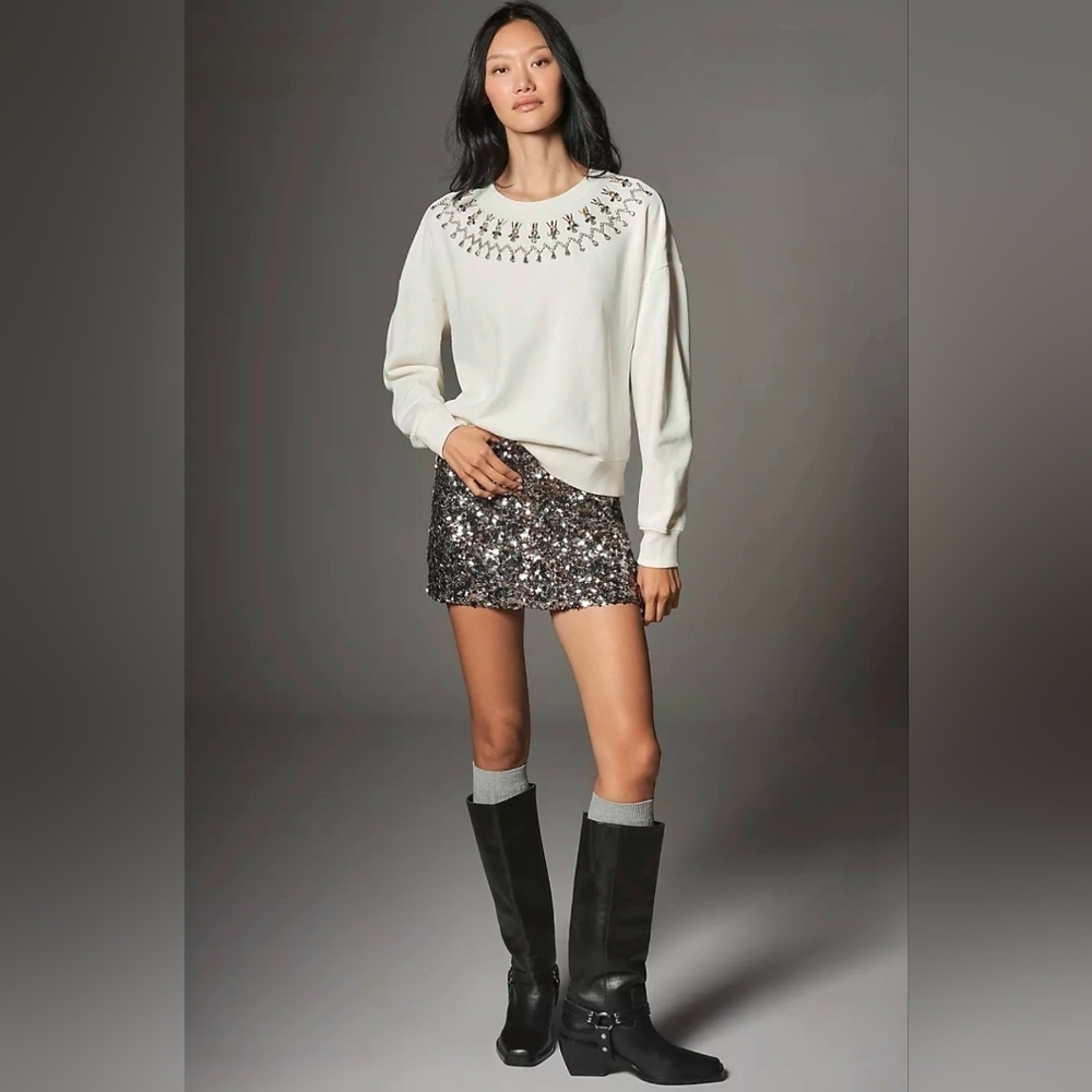 Anthropologie NWT Maeve Long-Sleeve Embellished Sweatshirt